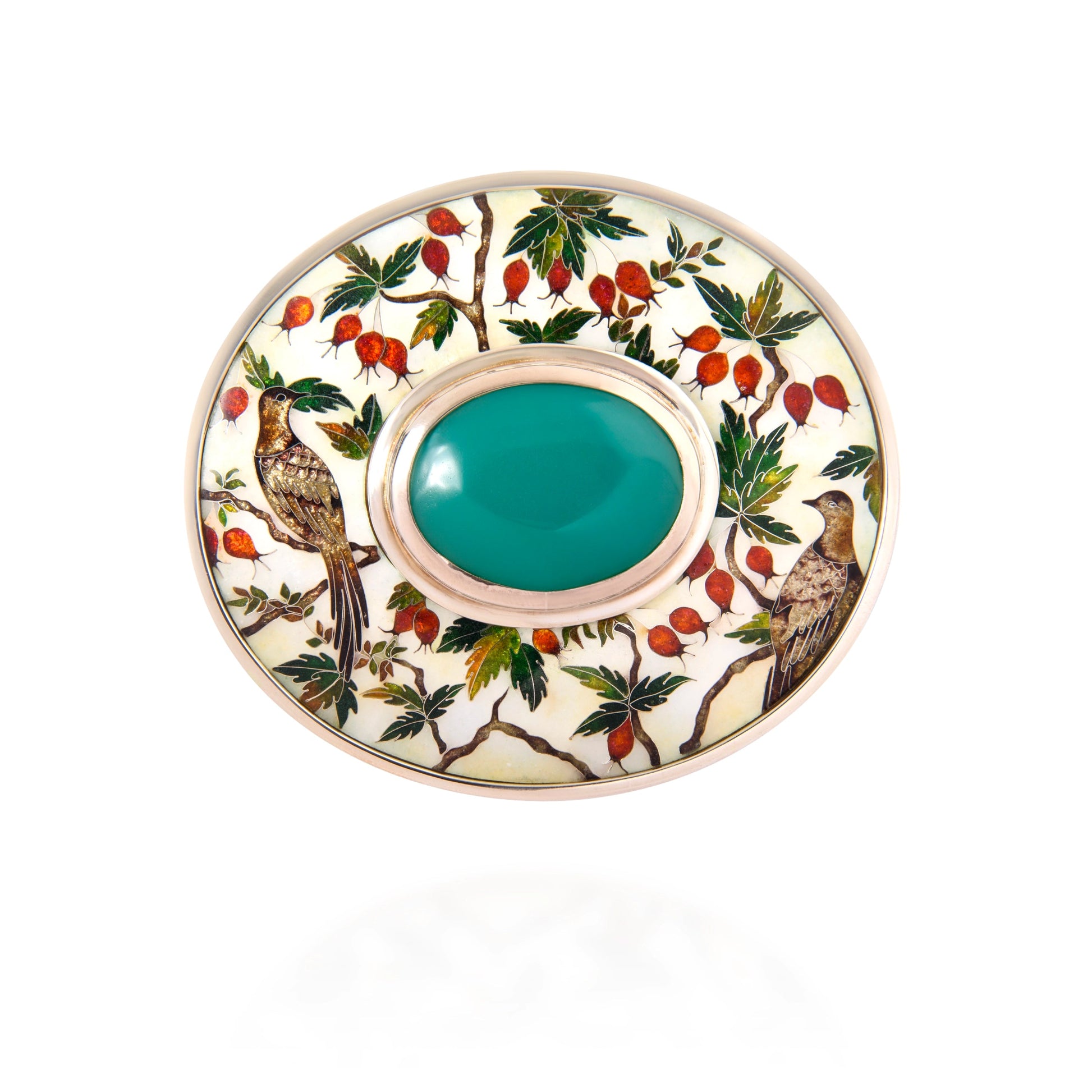 Decorative plate with birds and foliage design on a white background